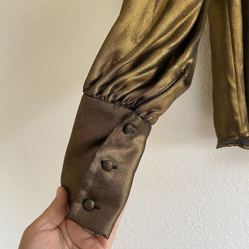 FRAME Gold Metallic Blouse Button Up Women’s XS Long Sleeve - Picture 3 of 10